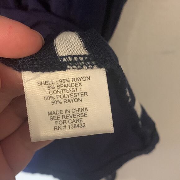 Modcloth womens 1x long sleeve navy blue stripe shirt cowl neck lightweight - Picture 7 of 9